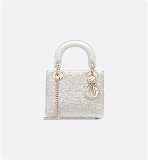 mini chalk white lady dior wavy shiny crinkled lambskin bag|DIOR.